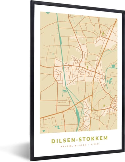 Fotolijst incl. Poster - Plattegrond - België - Kaart - Stadskaart - Dilsen-Stokkem - 40x60 cm - Posterlijst