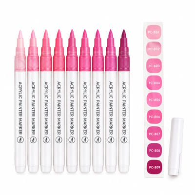 Acrylstiften - 9 kleuren roze - vloeibare inkt - voor tekenen en creatieve projecten - basisverpakking