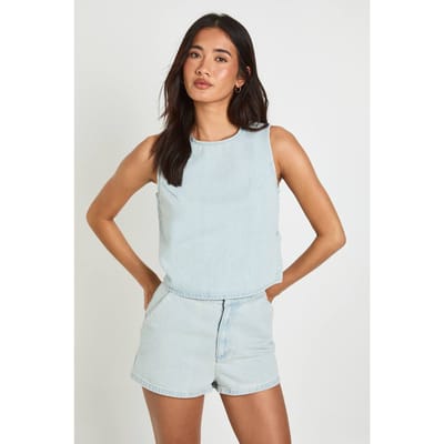 boohoo Dames Denim Mini Short | Super Pale Wash | Maat: 34