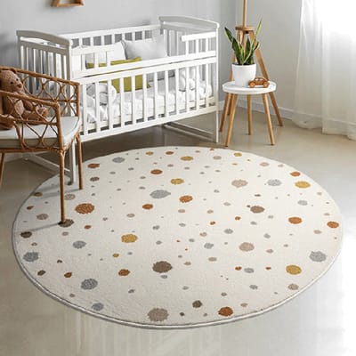 the carpet Beat Kids kinderkleed – bonte stippen, zacht & onderhoudsvriendelijk, crème met kleurrijke stippen in oranje, 160 cm rond