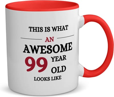 Akyol - this is what an awesome 99 year old looks like koffiemok - theemok - rood - Hoera 99 jaar - iemand die 99 jaar is geworden - de jarige - verjaardagscadeau - kado - geschenk - gift - leuke verjaardagscadeau - felicitatie - 350 ML inhoud