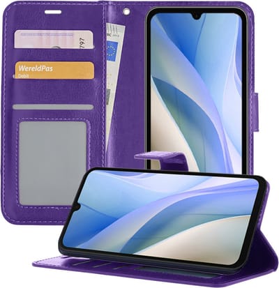 Hoesje - Geschikt voor Samsung Galaxy A15 - Luxe Bookcase - Walletcase Hoes - Portemonnee - Cover - Telefoonhoes - Paars