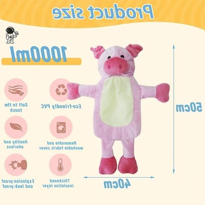 Dailygoods - Warmwaterkruik met hoes, warmwaterkruik groot, 1 liter, kinderwarmwaterkruik, knuffeldier, bedfles voor kinderen, warmwaterkruik dier, zachte pluiswarmwaterkruik, rubberen warmwaterkruik, premium
