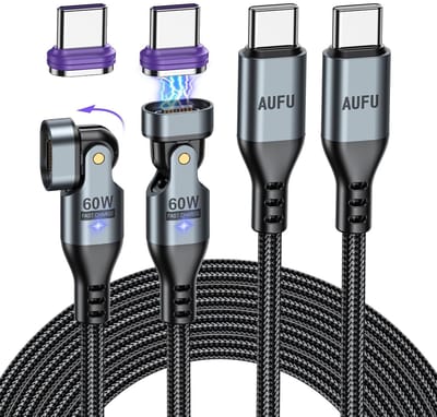 Magnetische USB-C Oplaadkabel 2 Stuks (1m & 2m) - 180° Draaibaar & Snelladen 60W
