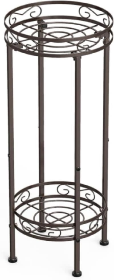 Famanu - Metalen plantenstandaard 70 × 30 cm, 2-traps bloempotstandaard, hoge standaard voor binnen en buiten, zwart