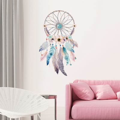 Muurstickers - Boheemse dromenvanger met veren en fantasiemotief - Transparante achtergrond - 115x70cm