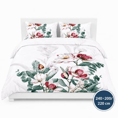 Dekbedovertrek - 240x200/220 - Wit Multi Bloemen - Oase Design - Luxe, Zacht & Ademend - Inclusief Kussenslopen - Kleurvast