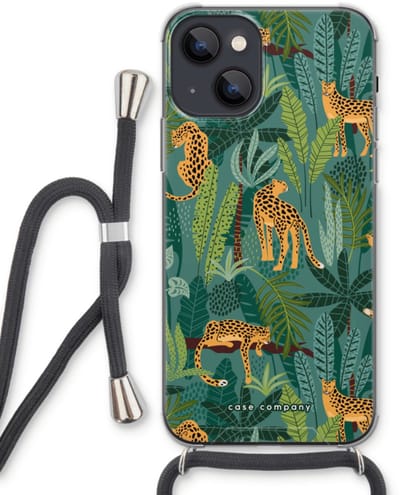 Case Company® - Hoesje met koord geschikt voor iPhone 13 hoesje met Koord - Luipaard 2 - Telefoonhoesje met Zwart Koord - Bescherming aan alle Kanten en Over de Schermrand