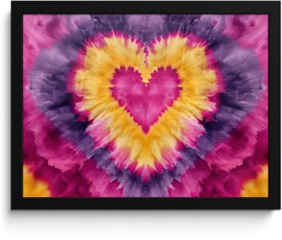 Poster in lijst - Fotolijst 40x30 cm - Posters - Tie dye - Hartvorm - Vlammen - Oranje - Posterlijst zwart - Decoratie - Wanddecoratie woonkamer - Muurdecoratie slaapkamer