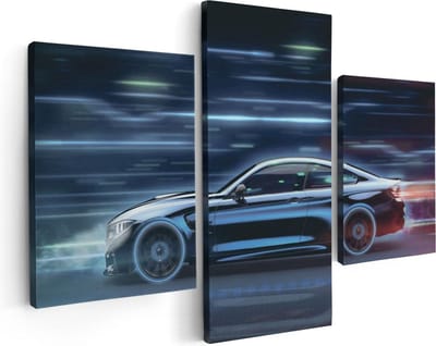 Artaza Canvas Schilderij Drieluik Zwarte Sportwagen Auto - 90x60 - Foto Op Canvas - Canvas Print
