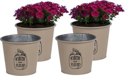 Sunnydays /plantenpot/bloempot - 4x - zink - taupe - D19 x H16 cm