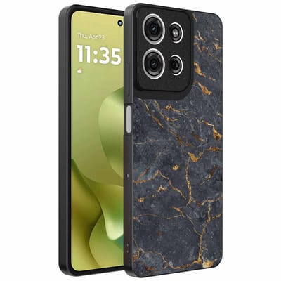 Geschikt voor Motorola Moto G86 Telefoonhoesje met Grijs Goud Marmer Opdruk - TPU Backcover Case Grey Gold Marble Design - Zwart - Smartphonica geschikt voor Motorola Moto G86