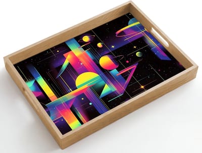 Dienblad hout 50x35 cm - Schootdienblad - Abstract - Vormen - Kleurrijk - Lijnen - Borrelplank rechthoek - Plateau dienbladen