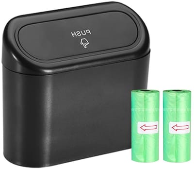 Vuilnisemmer Auto - Afvalbakje Auto - Afval Beheren - Met Deksel - 1 Liter - Zwart