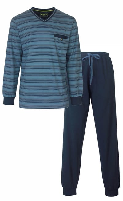 MEQ Heren Pyjama - 100% Gekamde Katoen - Gestreept Blauw - Maat M