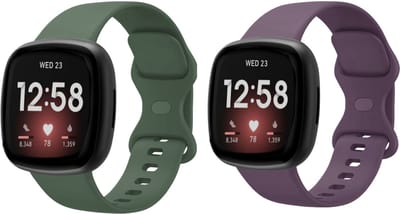 Strap-it Bundel – 2x Siliconen Horlogebandjes geschikt voor Fitbit Versa 3/4 & Sense/Sense 2 (Donkergroen & Donkerpaars, Maat L)