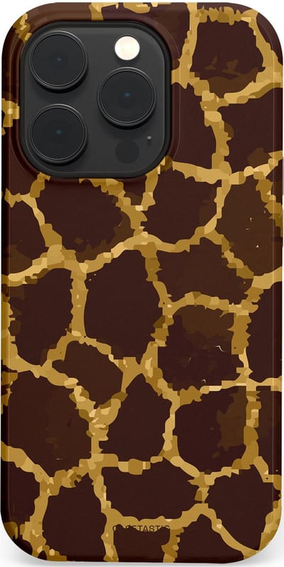 Casetastic hoesje geschikt voor Apple iPhone 14 Pro - MagSafe - Dubbellaagse bescherming - Afrikaanse Giraffenprint - Fashion Case - Zwart Bruin Goud Olijfgroen