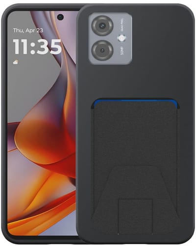 Geschikt voor Motorola Moto G75 Telefoonhoesje met Verstelbare Leren Pasjeshouder - Flexible Back Cover Case Siliconen TPU with Adjustable Leather Cardslot - Zwart - Smartphonica geschikt voor Motorola Moto G75