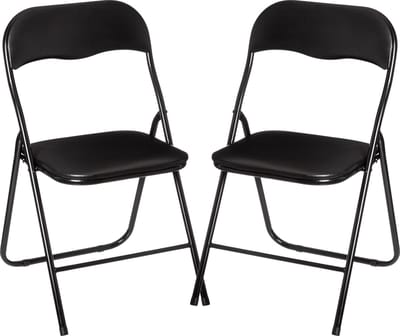 5Five Klapstoel met pvc zitting - 2x stuks - zwart - 44 x 48 x 79 cm - metaal - Bijzet stoelen - Inklapbaar