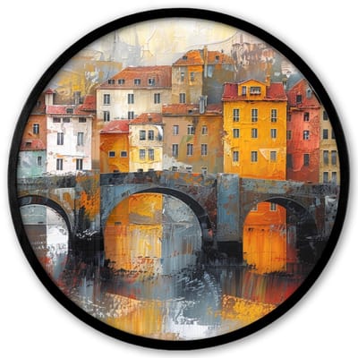Poster in lijst Rond - Fotolijst 40x40 cm - Posters - Gracht - Huizen - Kunst - Art - Ronde posterlijst zwart - Decoratie - Wanddecoratie woonkamer - Muurdecoratie slaapkamer