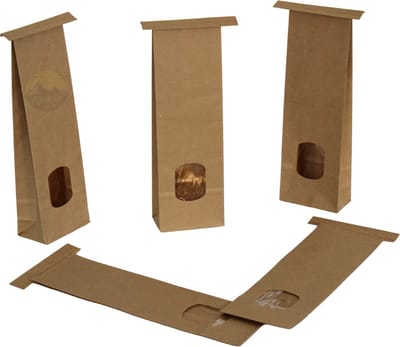 KURTT 30 stuks papieren zakjes cadeauzakjes blokbodemzakjes uitdeelzakjes transparant vakje 7.5 x 4.5 x 24 cm