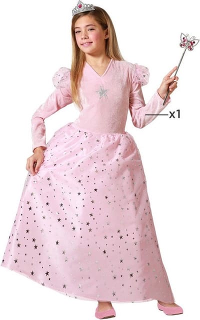 Atosa Prinsessen verkleed jurk luxe - roze - met sterren - Fee/prinses - voor kinderen 116