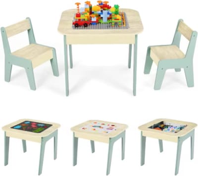 Kindertafel Fioren - Speeltafel- Voor Kinderen & Kleuterschool - Kindertafel en stoeltjes - 2-in-1 Speeltafel - Met Opbergruimte & Stoelen - Lichtgrijs