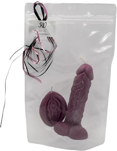 KV DESIGNS Piemel & Vagina Kaarsen Cadeauset - Kaarsen Cadeauset - Handgemaakt van Koolzaadwas - Erotisch Cadeau - Cadeauklaar Verpakt - paars
