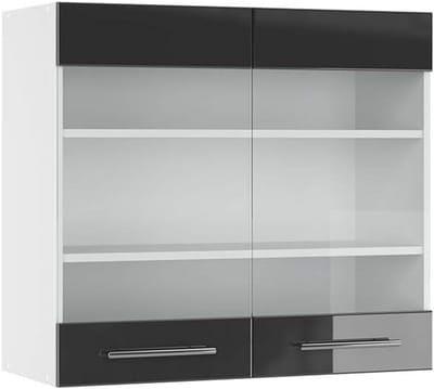 Glazen Keukenkast 80 cm Antraciet Hoogglans Wit - Hangkast Keukenmodule