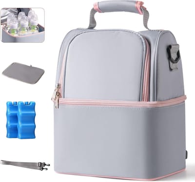 Thijox - Moedermelkkoeltas met Ijspak - Geïsoleerde Lunchtas voor 6 Babyflessen - Dubbeldeks Koeltas voor Moeders en Vaders - Ideaal voor Dagopvang, W