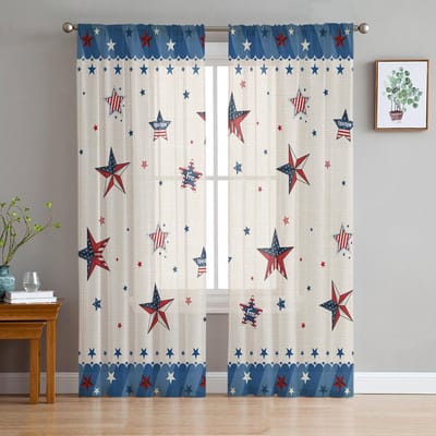 Onafhankelijkheidsdag Amerikaanse Vlag Transparante Raamgordijnen Voor Woonkamer Keuken Kinder Slaapkamer Voile Hanggordijn 135W x 114H(cm) white