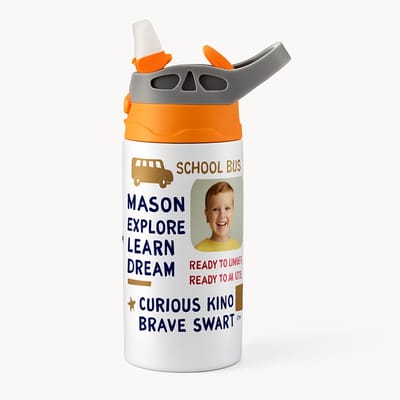 Levendige Popart Drinkfles – Kleurrijk Ontwerp voor Kunst- en Stijlliefhebbers - Waterfles voor kinderen (wit/oranje)