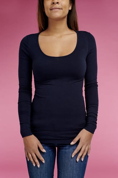 Garage 704 - Dames Bodyfit T-shirt ronde hals lange mouw navy XS 95% katoen 5% elastan