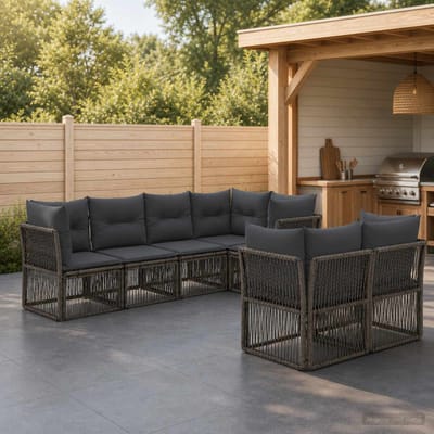 vidaXL - Tuinbank - Set - 7 - st - 7-Aantal - zitplaatsen - Grijs - poly - rattan