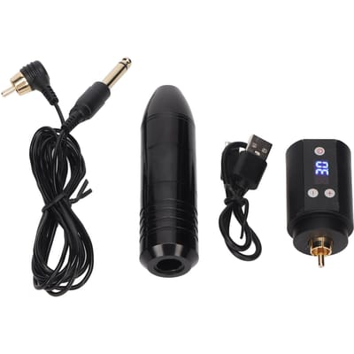 1500mAh Roterende Tattoo Pen Kit Draadloos Cartridges RCA Interface LCD Scherm USB Oplaadbaar Tattoo black