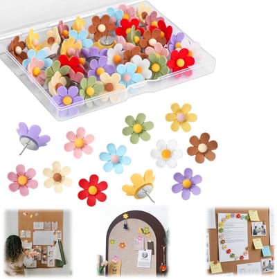 50 stuks Punaises - Fotowandpinnen - Prikbord decoratieve spijkers - Viltbord bevestigingsspijkers - Kleurrijke bloemvormige - 3D hars punaises - Inclusief opbergdoos - Voor viltborden, prikborden, fotowanden, kurkborden (2*1 cm - diverse kleuren)