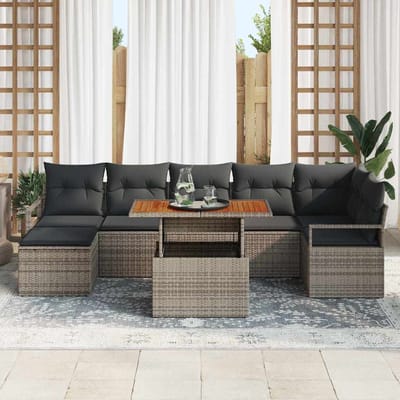 vidaXL Tuin Eettafel Set met kussen 8 pcs Grijs en Bruin