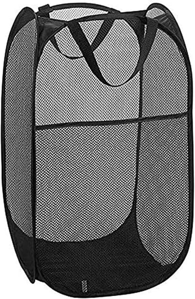 Opvouwbare wasmand - 60 x 36 cm - Wasmand - Mesh - Ademend - Duurzaam - Wassorteerder - Wasbox - Kledingorganizer - Mesh pop-up wasmand met draagbare, duurzame handgreep - voor opslag - Wasmand - Wasmand voor vuile was - Opbergmand - Zwart - Draa