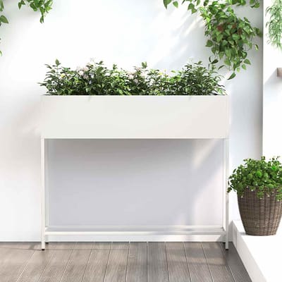 vidaXL - Verhoogde - Tuin - Plantenbak - Wit - 100 - x - 26 - x - 82 - cm - Staal