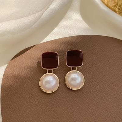 Vrouwen Meisjes Koreaanse Stijl Camelia Barok Parel Oorbellen Mode Vintage Sieraden Strik Hartvorm Elegant Dame Oorringen Oorclip brown