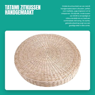 Dailygoods- Zitkussen Handgemaakt - Rond Kussen - Stro - Yoga/Kussen - Meditatie - Milieuvriendelijk - Zacht en Comfortabel - Meditatiekussen