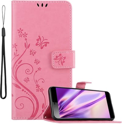 Cadorabo Hoesje geschikt voor Sony Xperia L3 in BLOEMEN ROZE - Beschermhoes in bloemmotief met magnetische sluiting, standfunctie en kaartsleuven Book Case Cover Etui