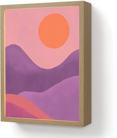 Wandlamp 30x40 cm - Oplaadbaar - Zon - Heuvels - Paars - Abstract - Wandlampen binnen woonkamer - Slaapkamer lamp - Decoratieve nachtlamp - Vloerlamp draadloos