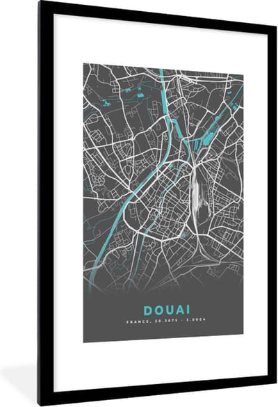 Fotolijst incl. Poster - Douai - Frankrijk - Plattegrond - Stad - Stadskaart - 80x120 cm - Posterlijst