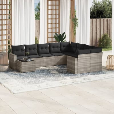 vidaXL - 10-delige - Loungeset - met - kussens - poly - rattan - lichtgrijs