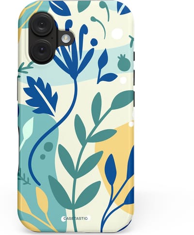 Casetastic hoesje geschikt voor Apple iPhone 16 - MagSafe - Dubbellaagse bescherming - Muse in lente - Fashion Case - Lichtblauw Crème Lichtgrijs Saliegroen