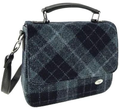 Schoudertas Thurso Zwart Grijs Tartan - 23x24x9 - Harris Tweed - Glen Appin of Scotland