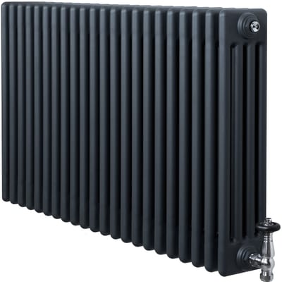 4-kolomsradiator - grijs - 600x1010 mm - thermostaatkraan