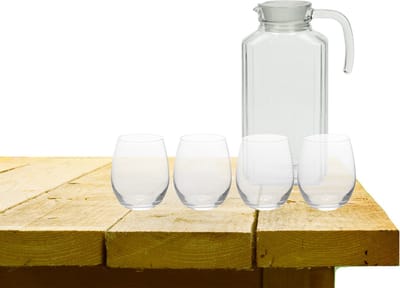 Excellent Houseware karaf schenkkan glas 1700 ml met 4x stuks Oval drinkglazen 390 ML