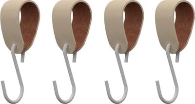 S-haakje Wit + leren hanger: CREME - Maat S - set van 4 (S-haakjes - kapstokhaakje - handdoekhaakje - kapstokhaak - ophanghaken - S-haken)